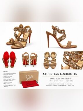 Christian Louboutin Tan Suede Sandaclou 100 Grommet Strap Heels